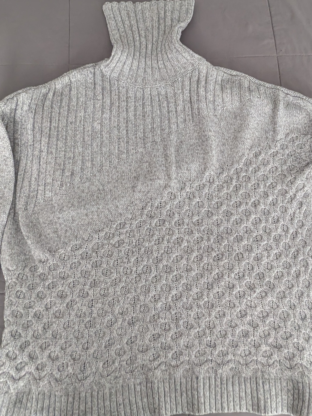 Nine West Light Gray Cable & Ribbed Turtleneck Sweater